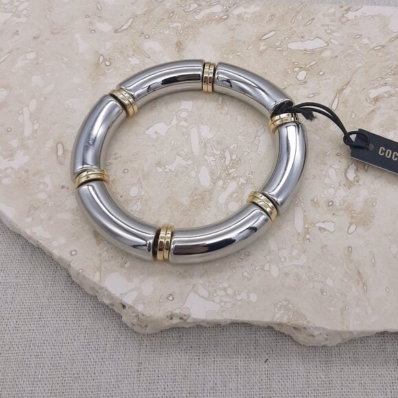 Coco + Carmen Jewelry - Coco + Carmen Metallic Silver & Gold Tone Stretch Bracelet